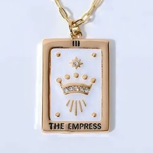 The Empress Tarot Card Necklace | White Sparkling Enamel, Gold 316L Steel